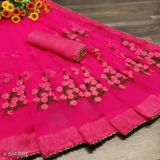 03673_1024.webp Chhelaji Embroidered Net Saree with Moti Lace