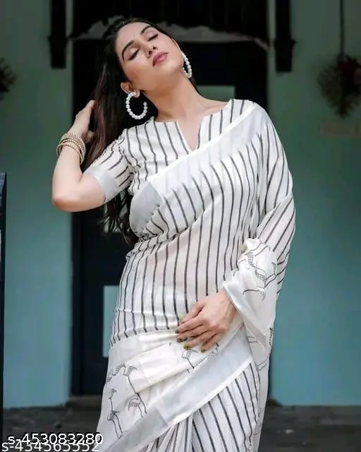 Elegant Cotton Linen Saree - Image 2
