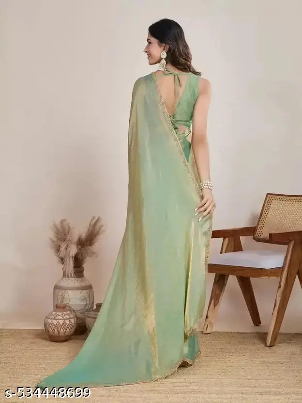 Goldgreen TwoTone Silk Designer Saree - Image 4