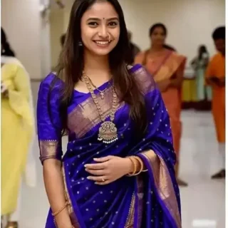 Banarasi Blue Silk Jacquard Saree Blouse