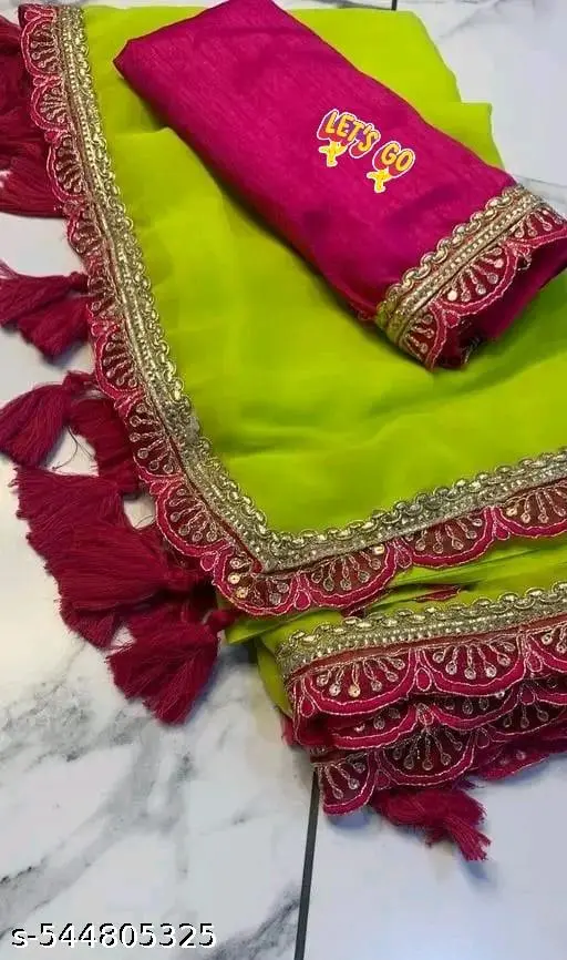 Elegant Georgette Saree with Tassel Lace - Image 4