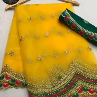 Bhagalpuri Embroidered Net Saree Blouse Yellow