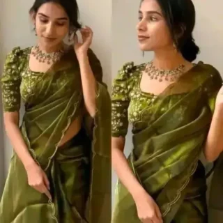 Aari Work Saree with Sequined Blouse