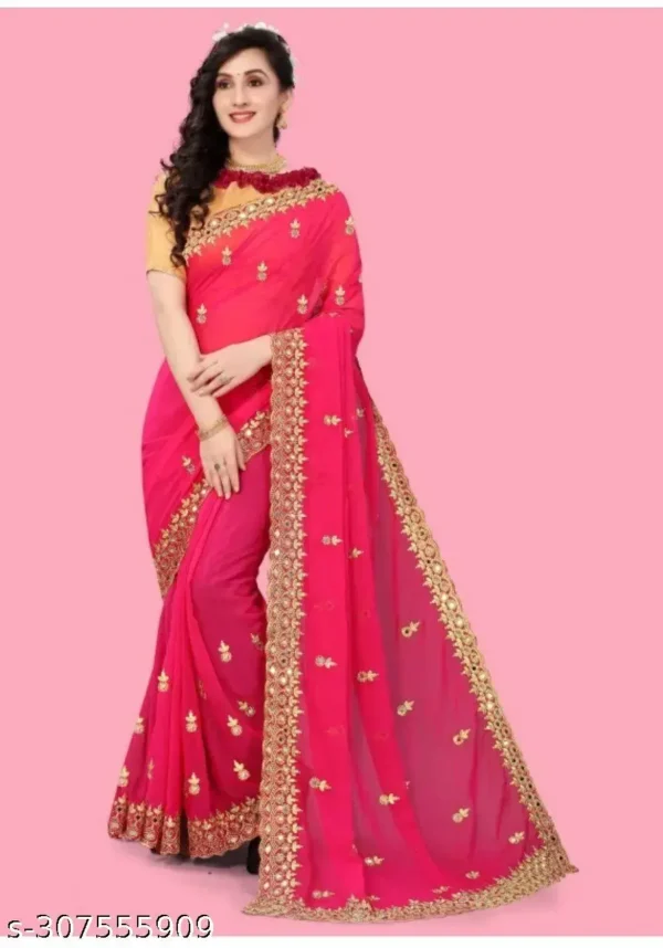Elegant Cutwork Mirror Saree