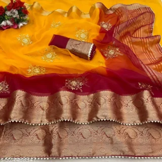 Embroidered Organza Saree with Blouse Piece
