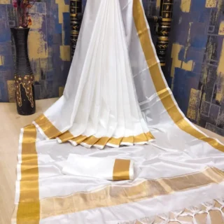 Elegant White Saree: Golden Border Set