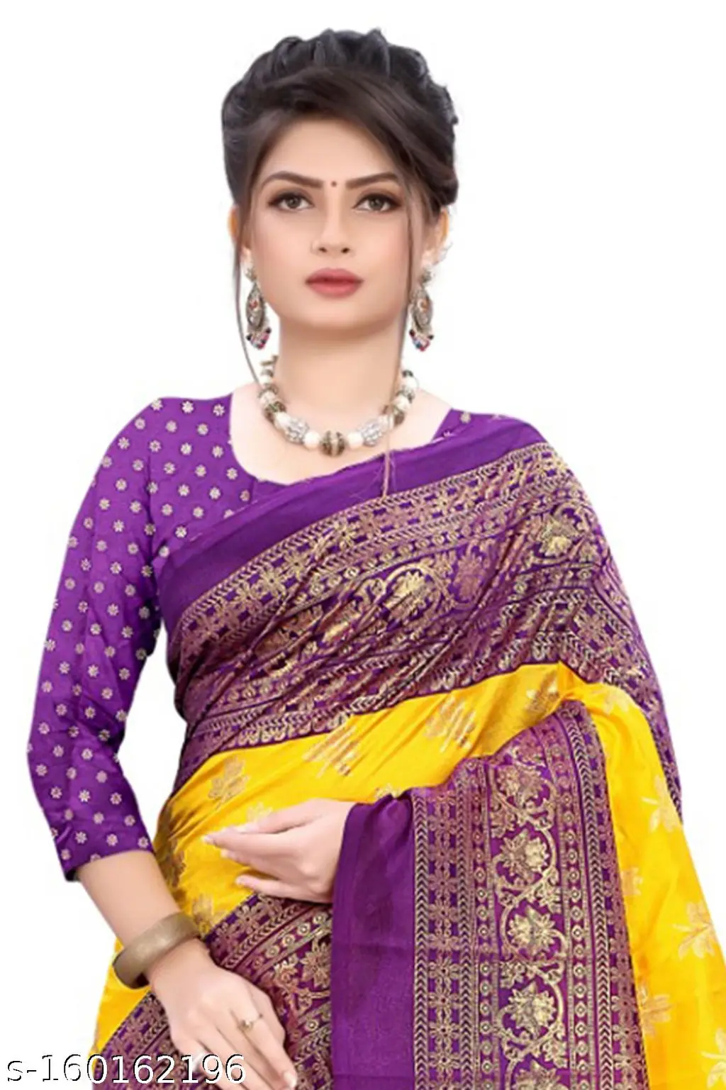 Mysore Silk Yellow Foil Print Blouse - Image 2