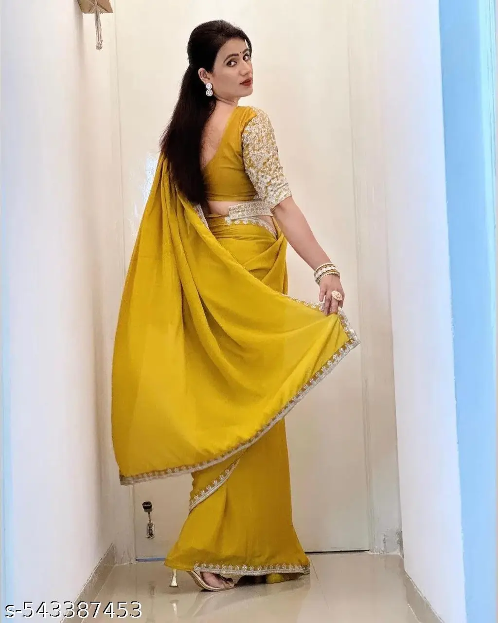 Bollywood Yellow Silk Saree - Image 2