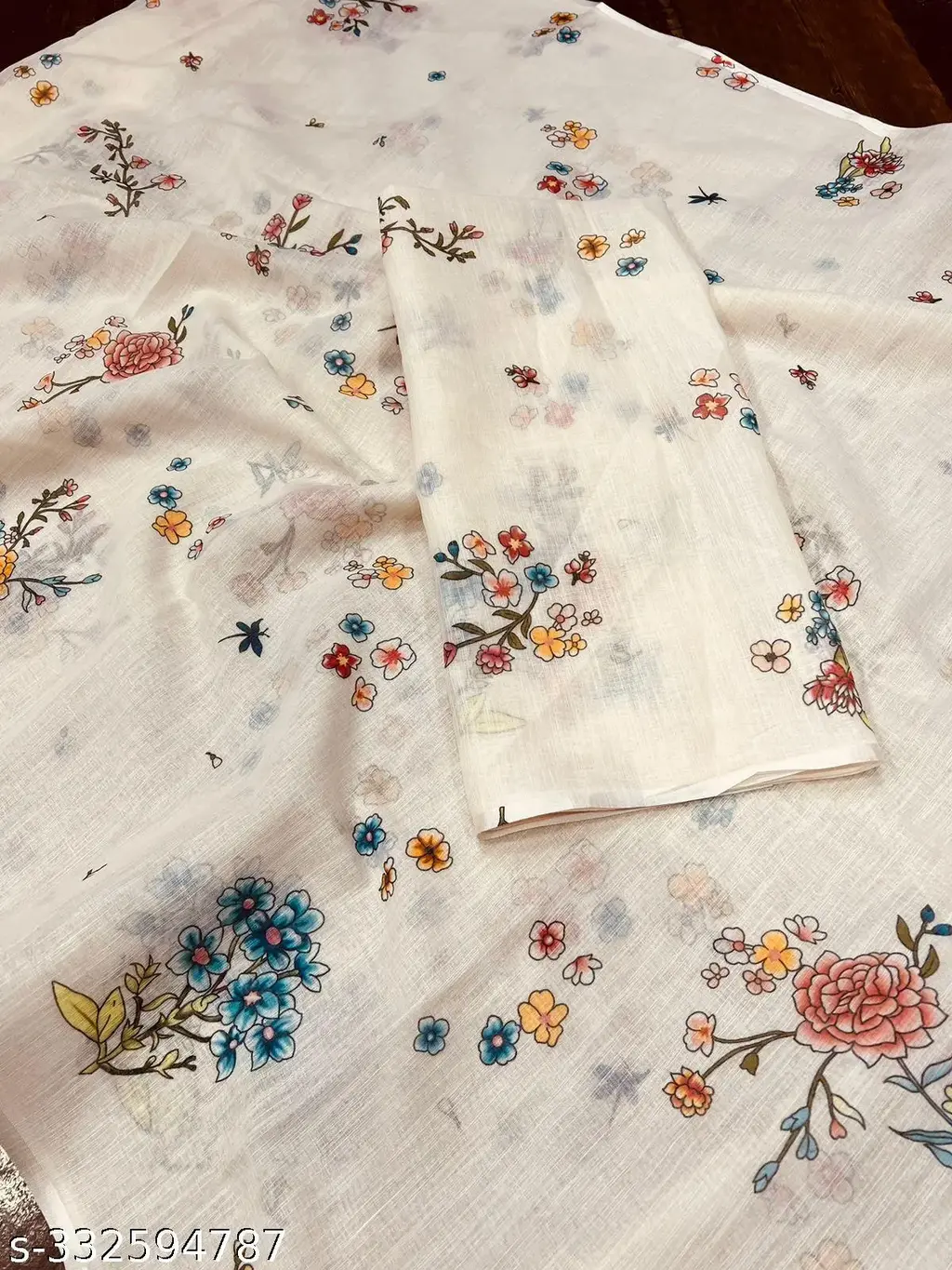Floral Cotton Linen Saree Blouse - Image 3