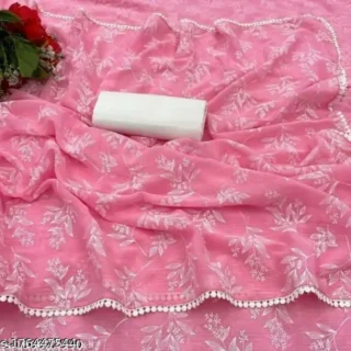 37r7z_1024.webp White Printed Chiffon Saree with White Blouse
