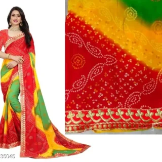 Bandhani Georgette Saree Blouse  Multicolor Lace