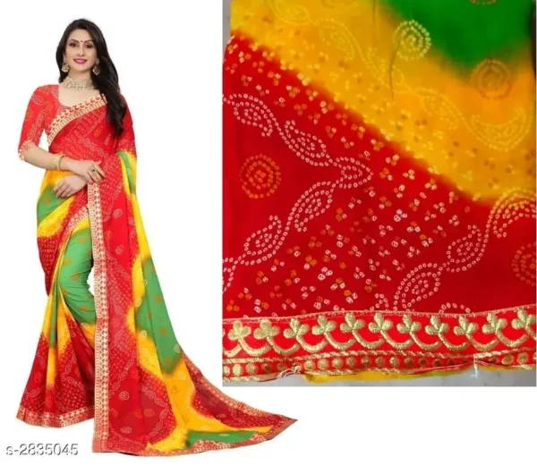 Bandhani Georgette Saree Blouse  Multicolor Lace