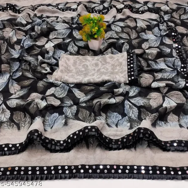 Madhav Nx Georgette Printed Saree: Lace Border