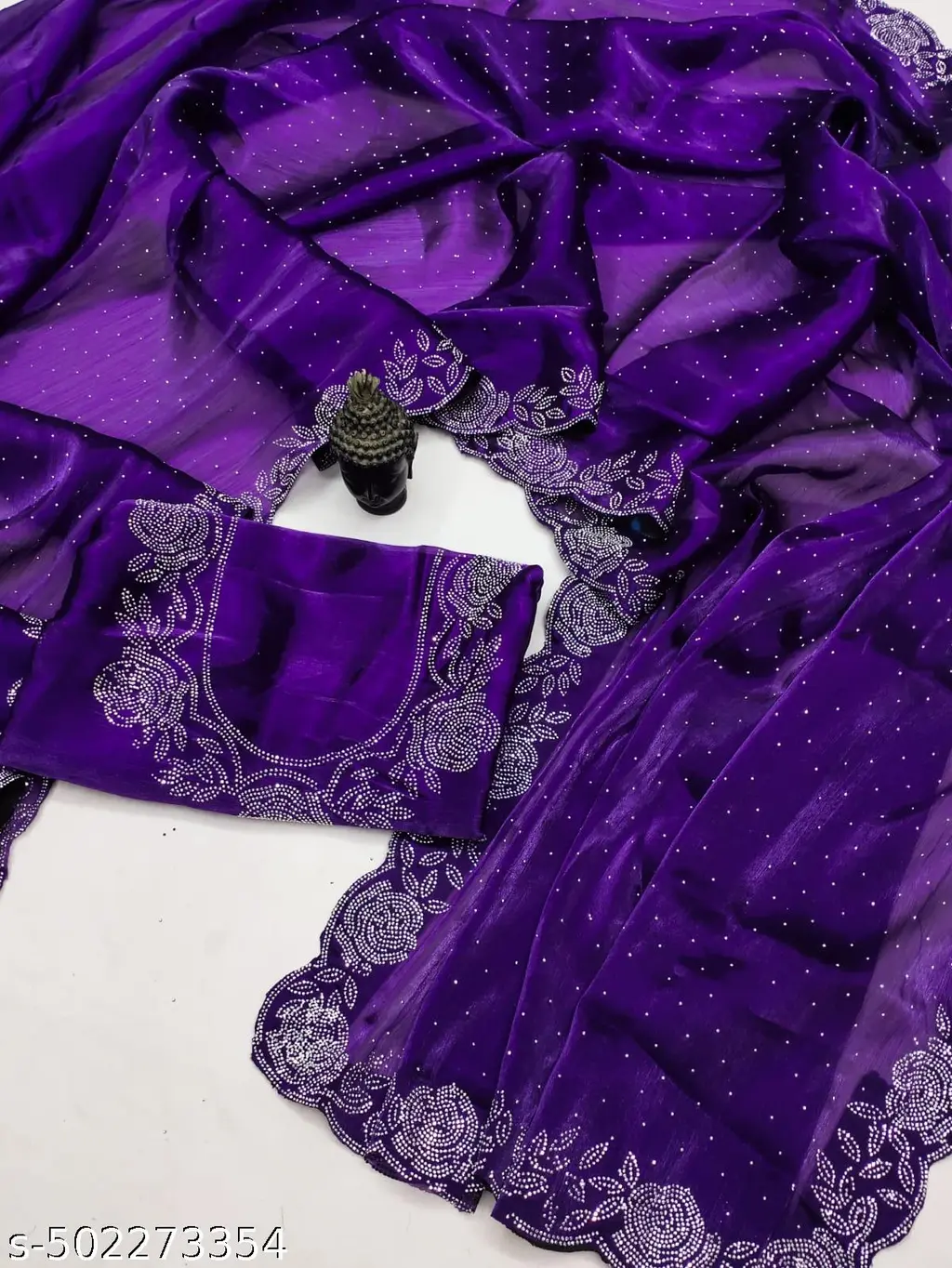 Purple Diamond Silk Burbari Saree Blouse - Image 3
