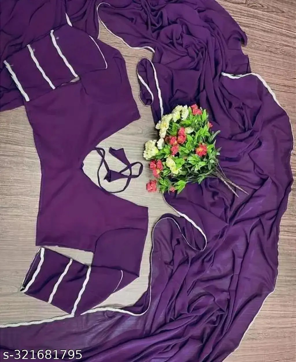 Purple Georgette Saree with Lace Border - Image 4