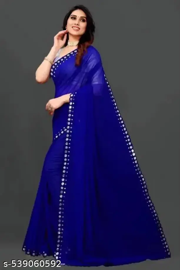 Fency Georgette Saree: Cut Work Design - Image 2