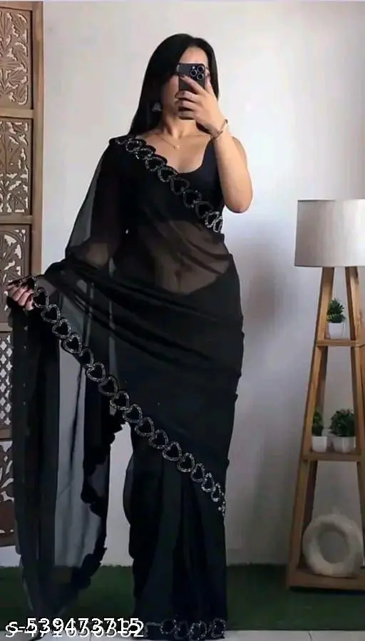 Nxwear Black Organza Heart Saree - Image 2