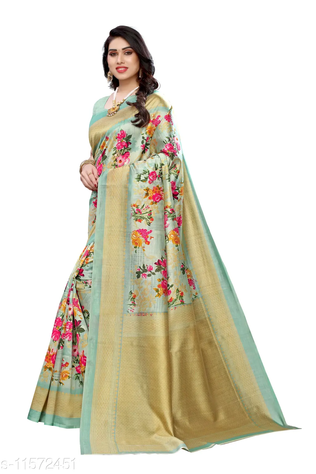 Elegant Floral Art Silk Saree - Image 2