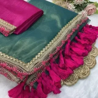 Tredy Tissue Saree: Embroidered Lace Border