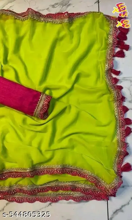 Elegant Georgette Saree with Tassel Lace - Image 3