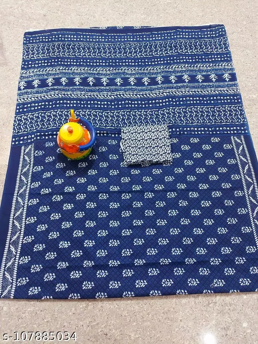 Jaipuri Hand Block Printed Cotton Saree - Image 3