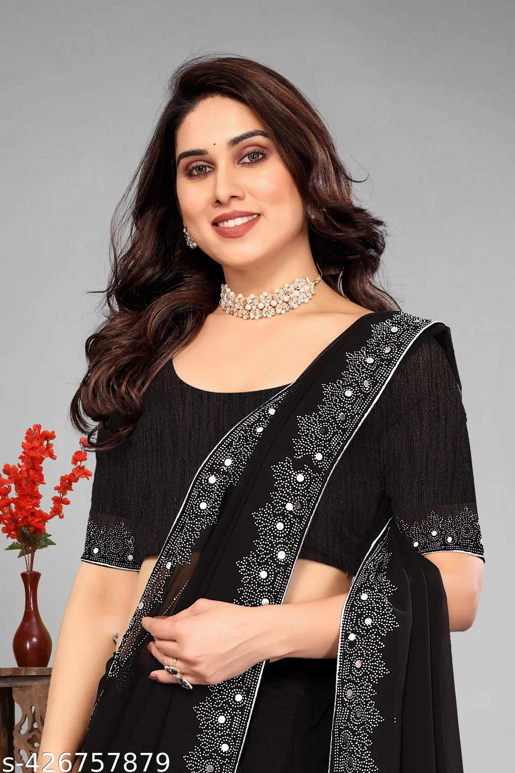 Georgette Diamond Saree: Wedding & Party - Image 2
