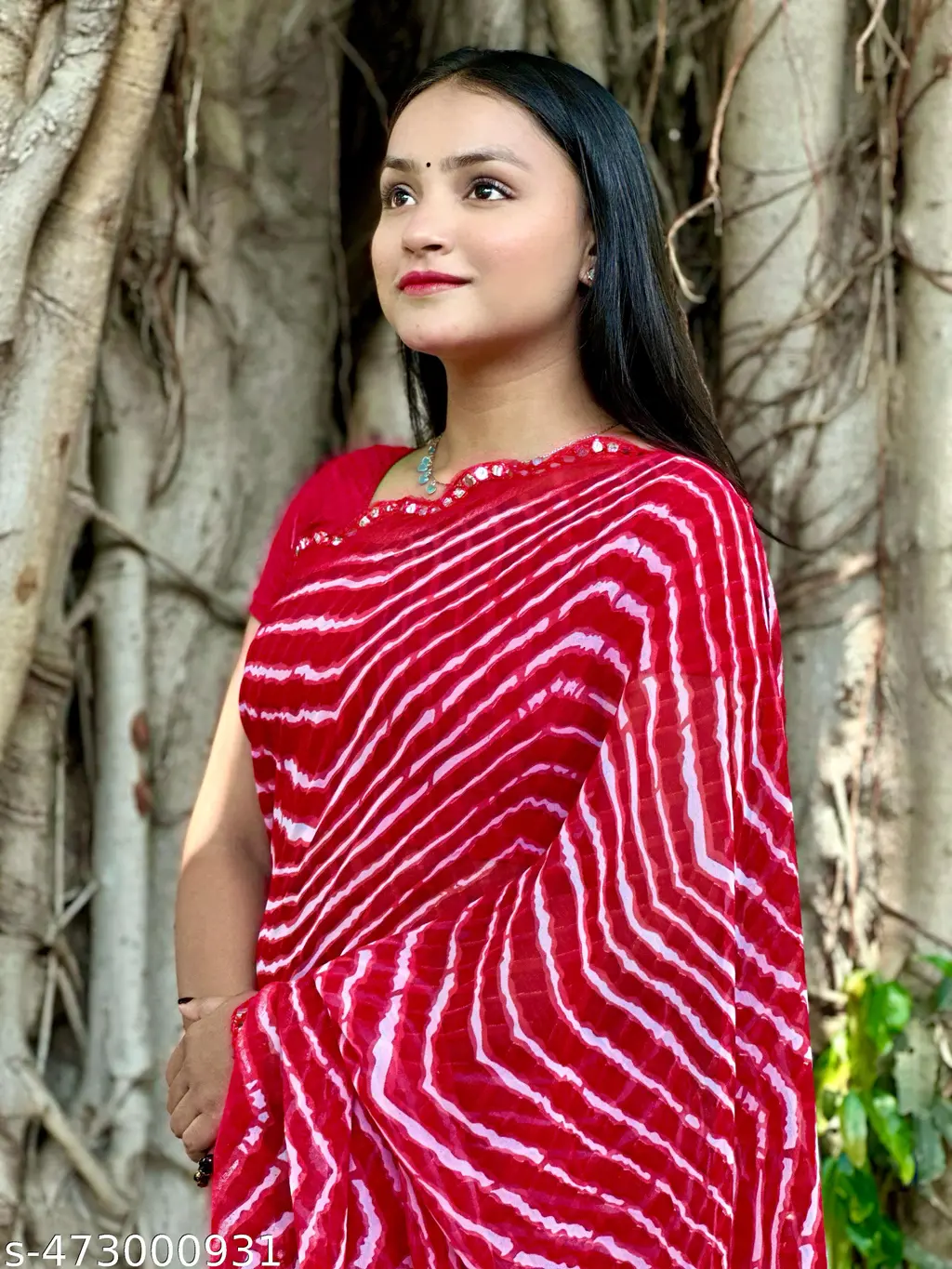 Georgette Saree with Mirror Lace Blouse - Image 4