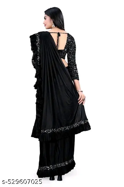 Ready To Wear Soft Black Lycra Saree - Image 3