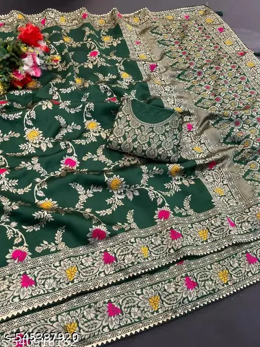 Designer Banarasi Silk Saree: Unstitched Elegance - Image 4
