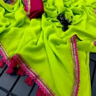 Fancy Pink Lace Border Chiffon Saree