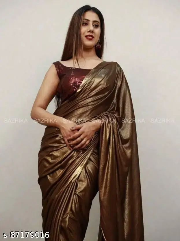Coffee Brown Stretch Saree Blouse - Image 4