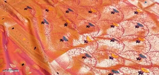Orange Silk Saree: Heavy Tussales Design - Image 3
