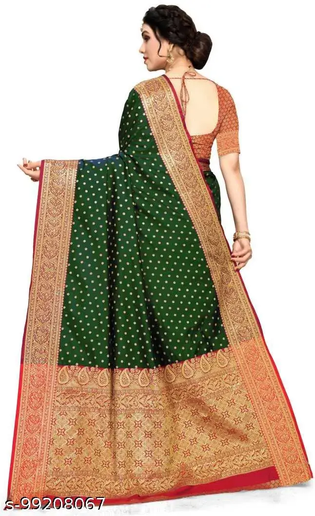 Green Banarasi Silk Saree Blouse with Tassels - Image 2
