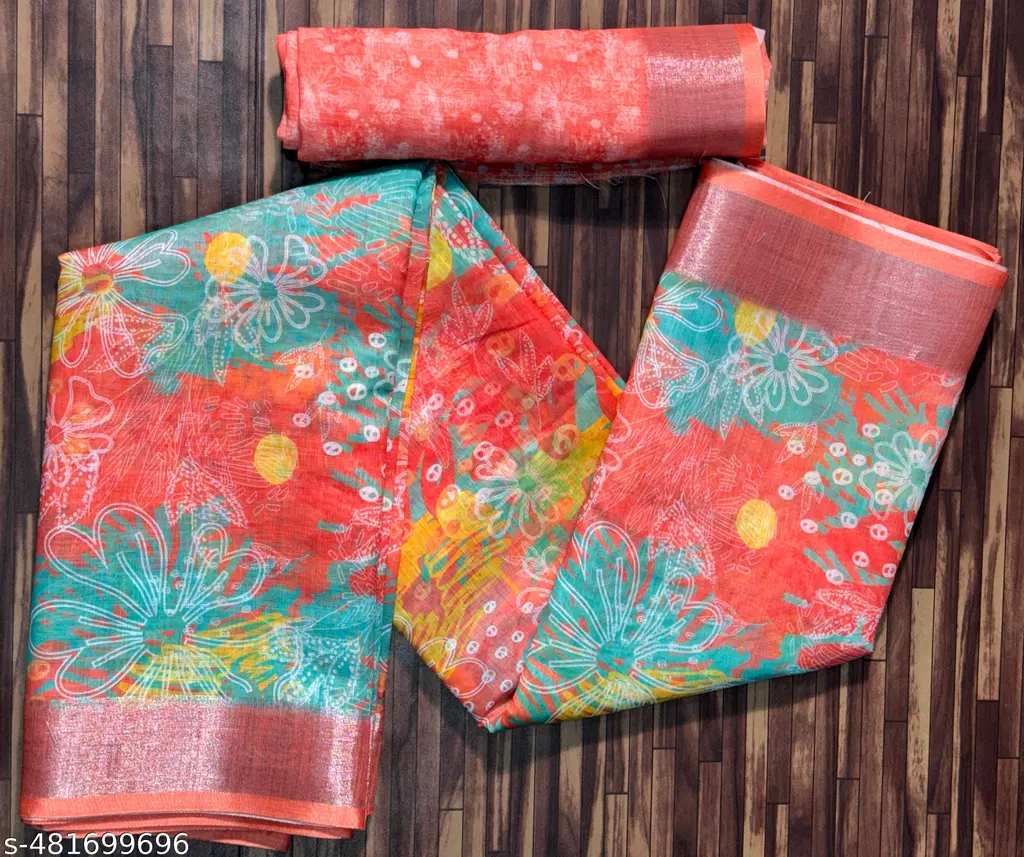 Digitally Printed Linen Cotton Saree: Light & Lovely - Image 4