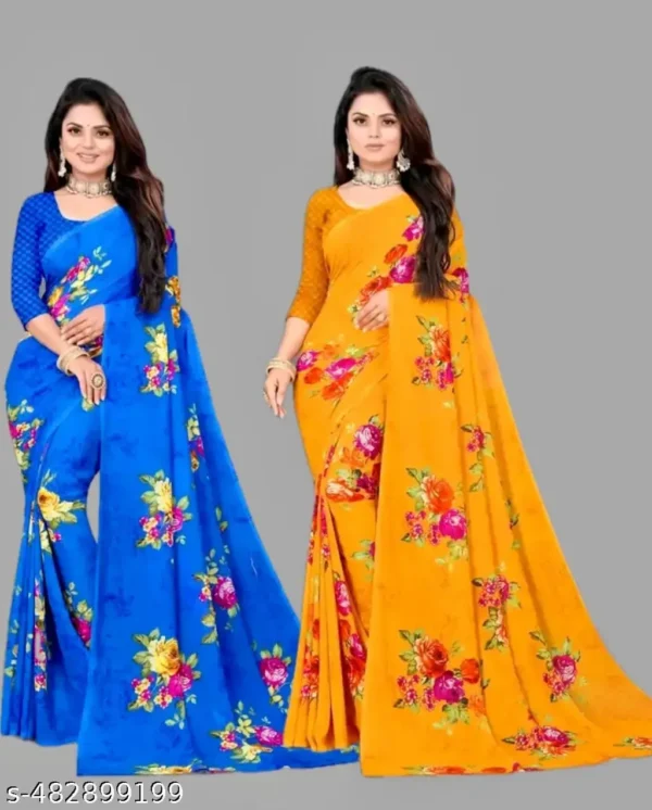 61rb1_1024.webp Combo Floral Georgette Sarees: Set of 2