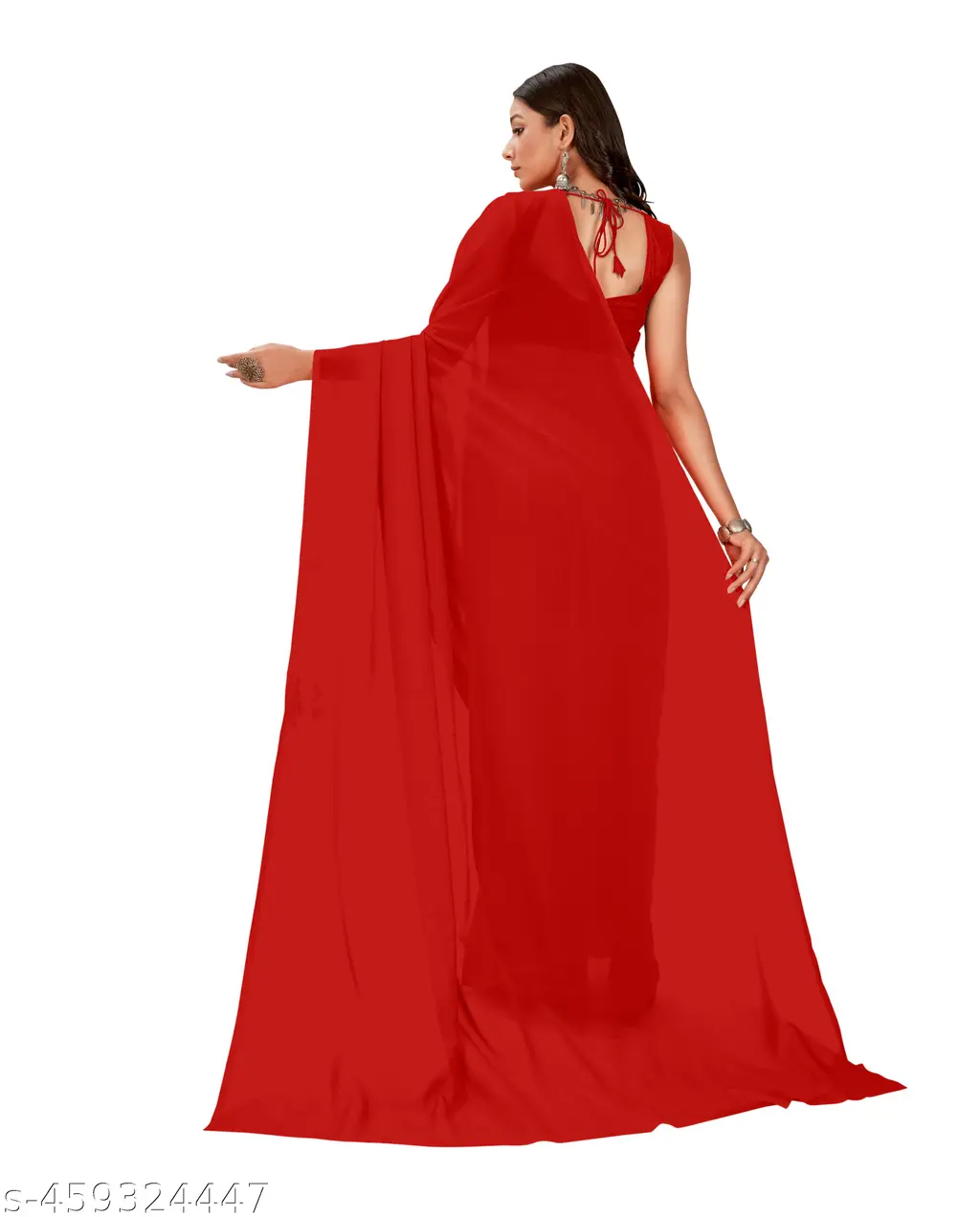 Solid Georgette Saree with Blouse Piece - Image 4
