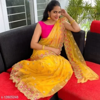 Royal Yellow Super Net Saree