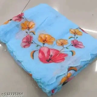 Sky Blue Linen Saree: Aari Cutwork
