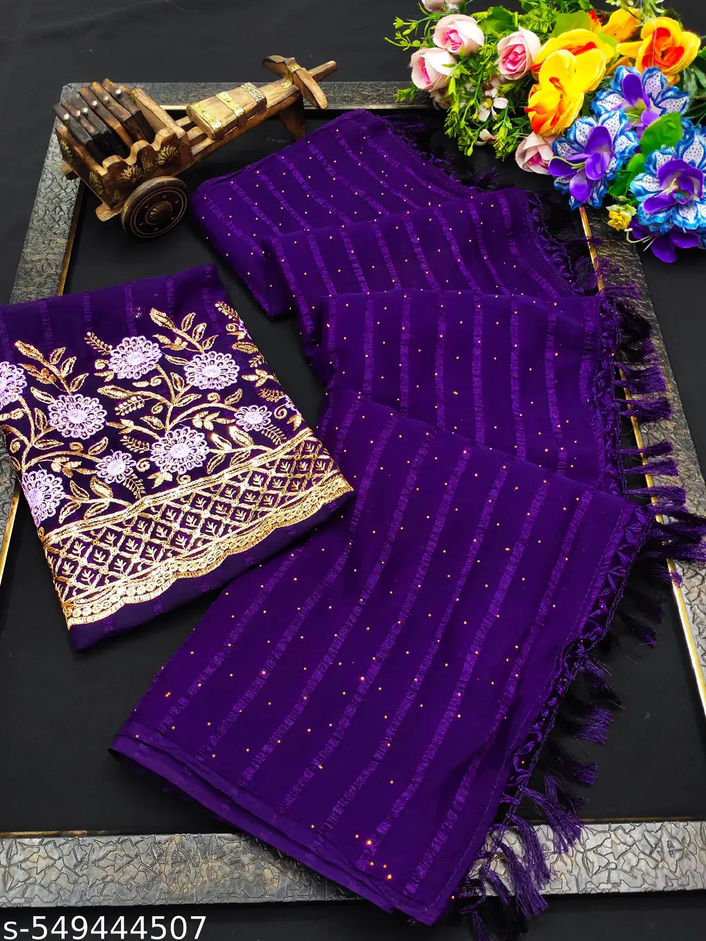 Bollywood Chiffon Saree with Separate Blouse - Image 2