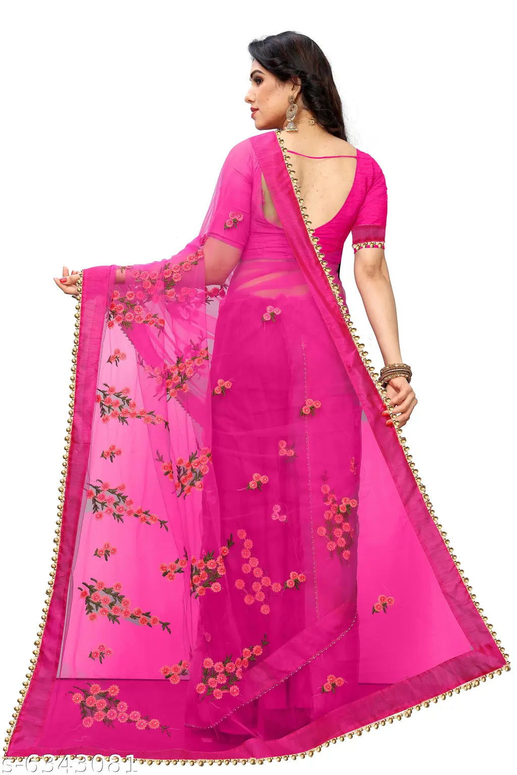 Chhelaji Embroidered Net Saree with Moti Lace - Image 2