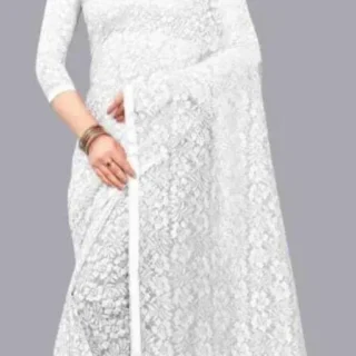 Elegant Plain Net Jacquard Saree