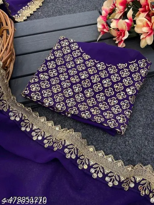 Georgette Saree: Jari, Sequence, Lace - Image 4