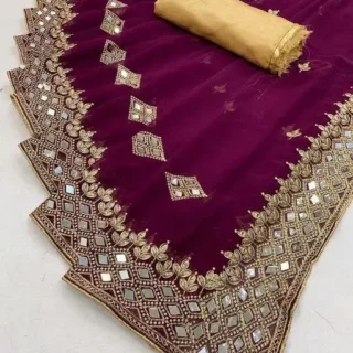 Heavy Kaju Embroidery Mirror Saree Kraddle