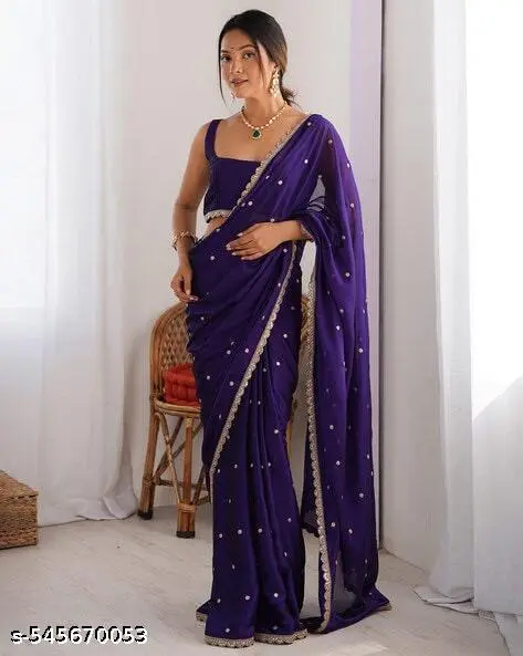 Georgette Embroidered Lace Saree Blouse Piece - Image 2