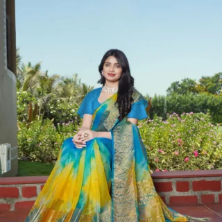 3D Organza Saree: Vibrant Festival Style