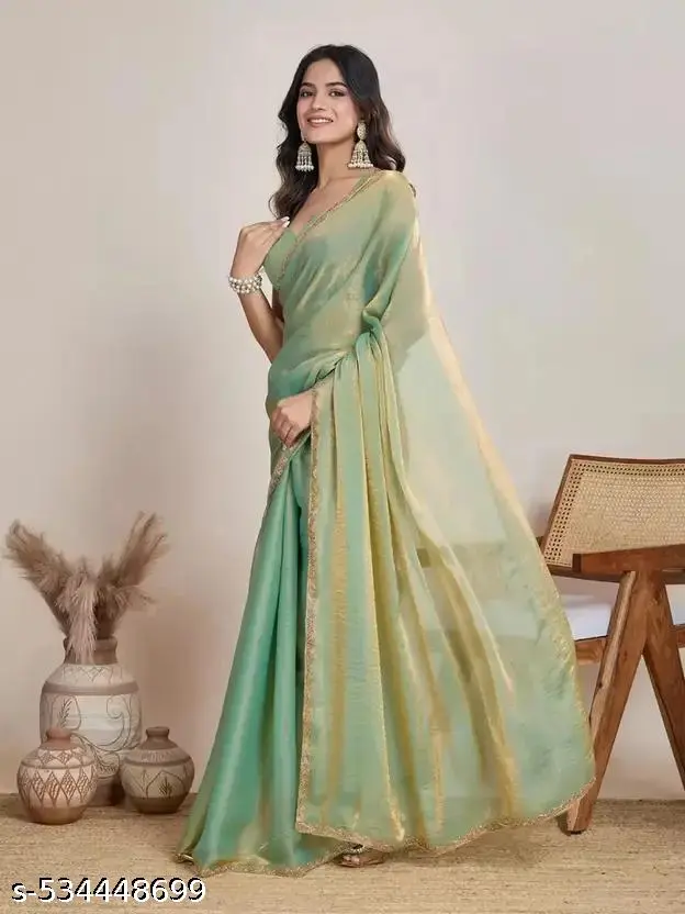 Goldgreen TwoTone Silk Designer Saree - Image 2