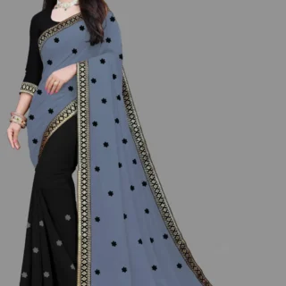 Maharani Georgette Saree: Fudadi Patchwork Lace