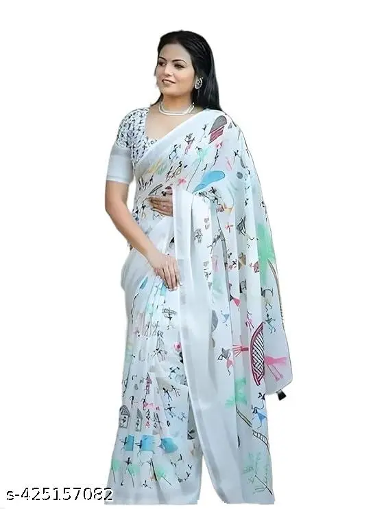 Gorgeous Floral Linen Cotton Saree - Image 3