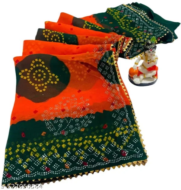 9dcto_1024.webp Rabdi Ghevar Bandhani Saree: Orange & Green