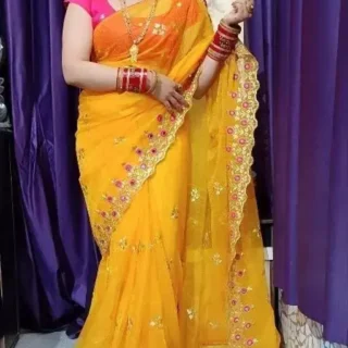 Embroidered Net Saree with Unstitched Blouse